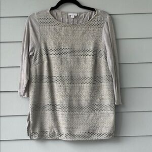 J. Jill Light Gray Floral Embroidery Overlay 3/4 Sleeve Blouse